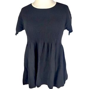 Loft Women's Ribbed Black Short Sleeve Peplum Top Size XS